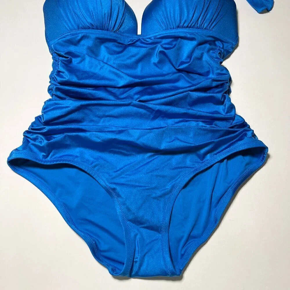 Victoria Secret Large L One Piece Swimsuit Bikini Push Up Ruched Shocking Blue